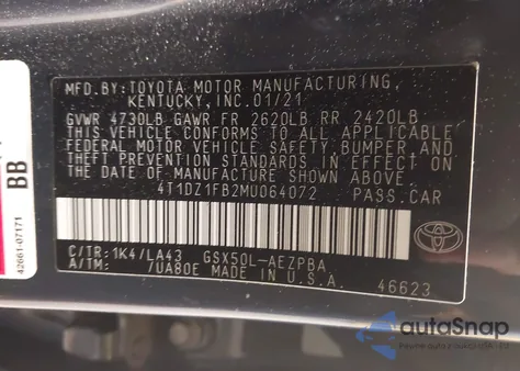 2021 Toyota Avalon Limited из США, поврежденный, VIN 4T1DZ1FB2MU064072